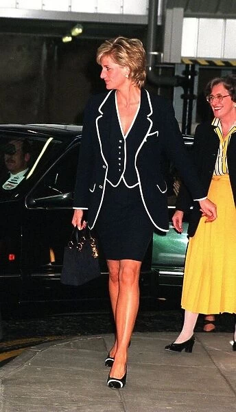 Princess Diana arrives at Heathrow Airport, London before jetting off the United States