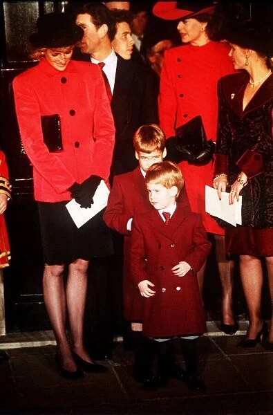 Princess Diana, Prince Harry and Prince William at the Christening of Princess Beatrice