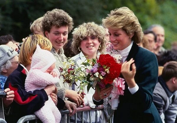 Princess Diana, Princess of Wales, meeting the crowds on a visit to Dundee, Scotland