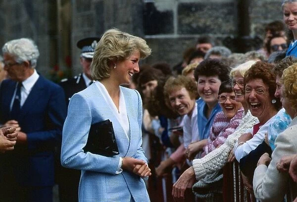 Princess Diana Princess of Wales meeting OAP Freda Lochrie on a vist to Glasgow Scotland