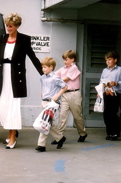 Princess Diana with her sons Prince William and Prince Harry leaving the Royal
