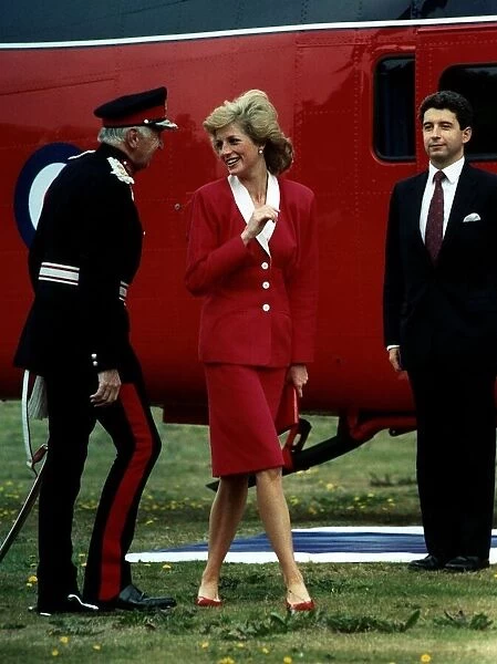 Princess of Wales arriving in Bristol by helicopter to visit Ham Green Hospital