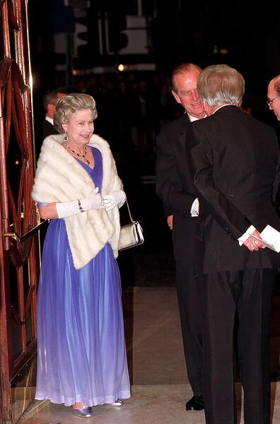 Queen Elizabeth II and Prince Philip arrive at the Royal Variety Show. November 1991