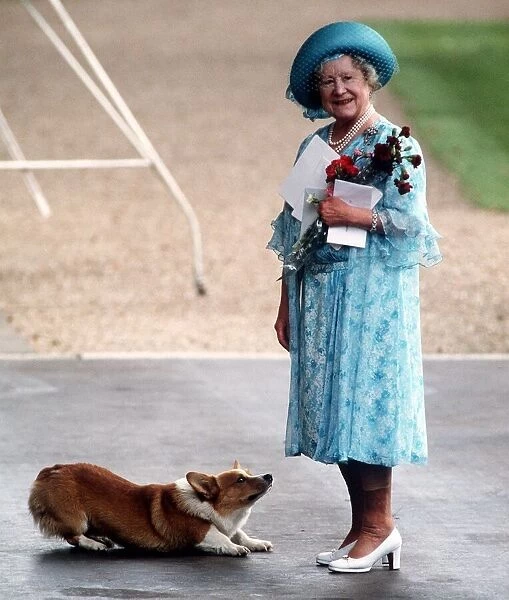 Queen Mother with a corgi, October 1996