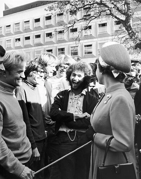 The Queen talking to a student at Lancaser University. 20th October 1969