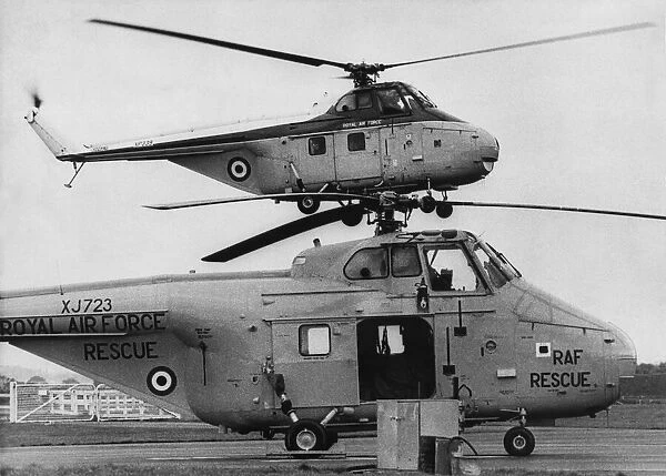 Two RAF Westland Whirlwind helicopters at RAF Boulmer. The aircraft in
