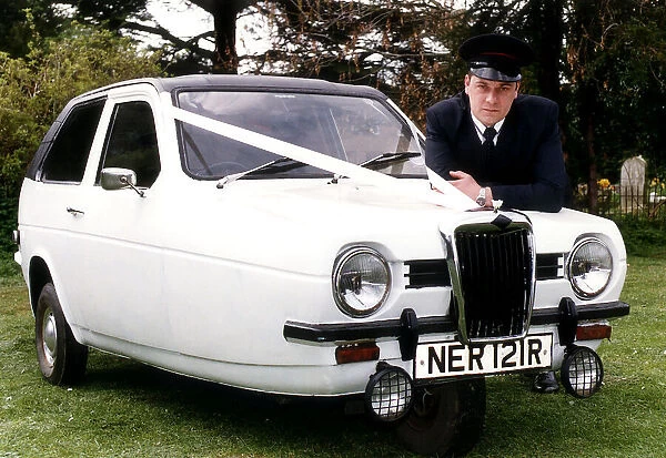 Reliant Robin Wedding car and owner chauffeur Martyn Secrett