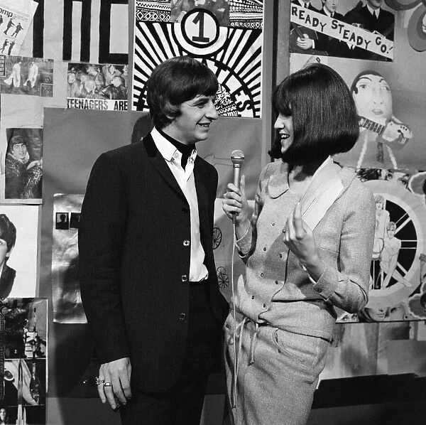Ringo Starr interviewed by hostess Cathy McGowan on the set of TV show 'Ready