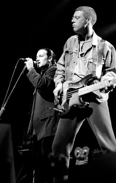 Rock group U2 in concert in USA - May 1987 Bono and Adam Clayton