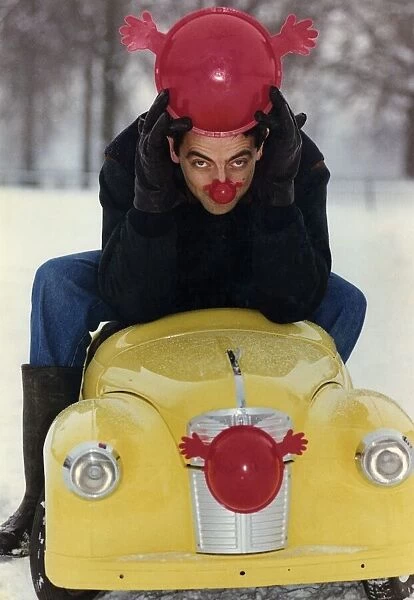 Rowan Atkinson gets ready for the launch of comic relief red nose day