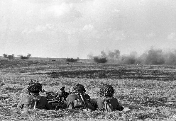 Royal artillery seen here laying down a barrage during an exercise on Salisbury Plain