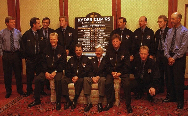 Ryder Cup Golf team line up for photograph before leaving Heathrow airport for New York