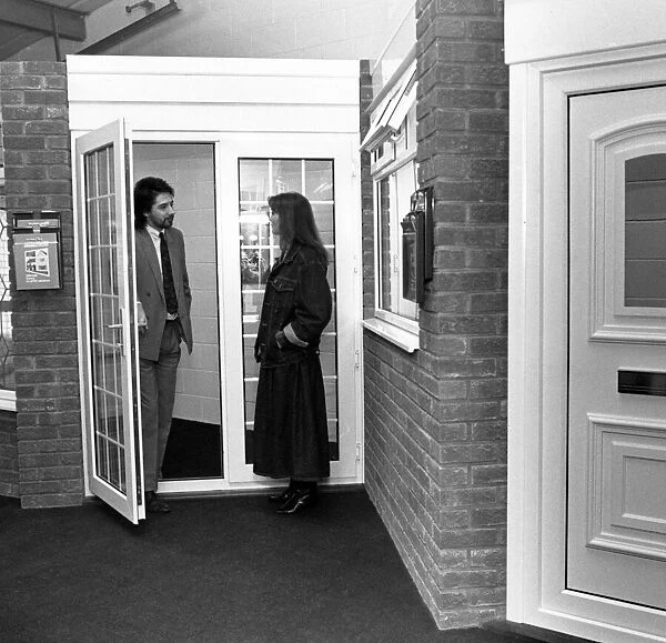 Salesman at aNCO Windows, Showroom, Teesside, 10th January 1989