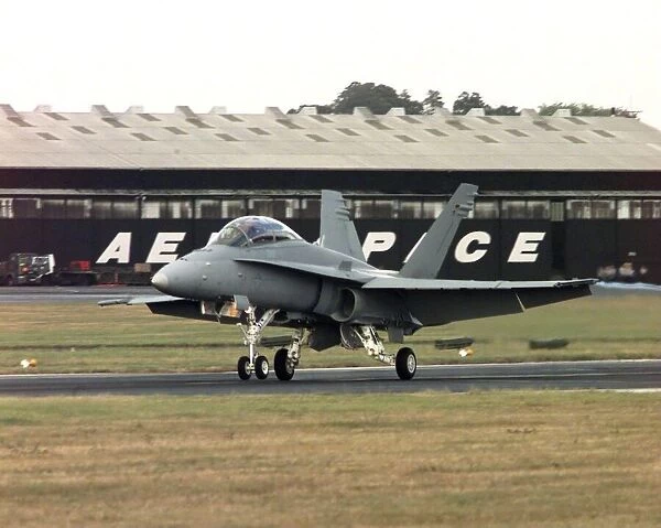 SBAC Farnborough Air Show. An American Navy FA18 Hornet fighter plane at the air