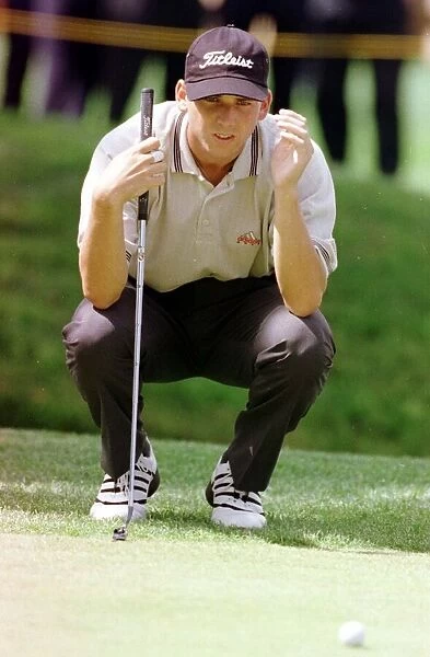 Sergio Garcia golfer July 1999 Preparing to putt during Loch Lomond Tournament