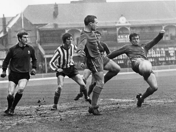 Sheffield United v. Chelsea Mick Hall United striker is surrounded by Chelsea