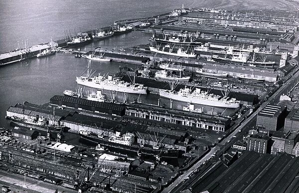 Ships unloading in the docks at Liverpool. October 1967