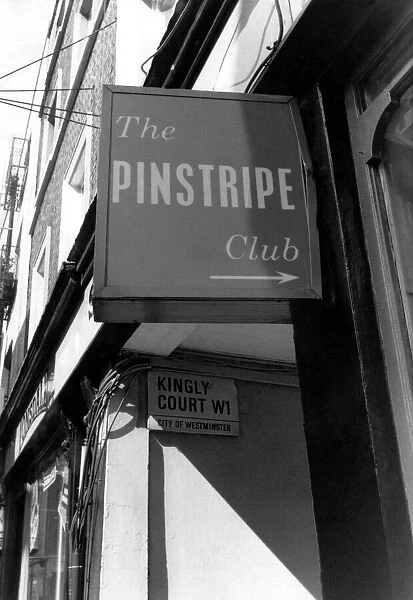 Sign at the entrance to the Pinstripe Club. May 1990 P018537