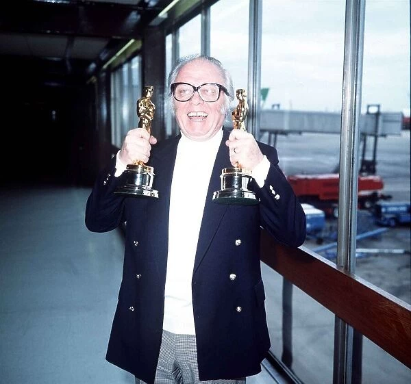 Sir Richard Attenborough Actor  /  Director at Heathrow airport with the Oscars he won for