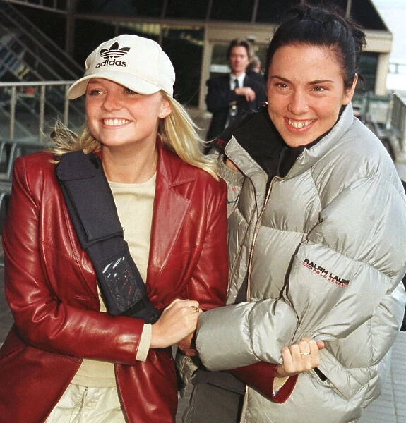 Spice Girls Singers Emma Bunton and Mel C November 1998 leave Heathrow Airport for