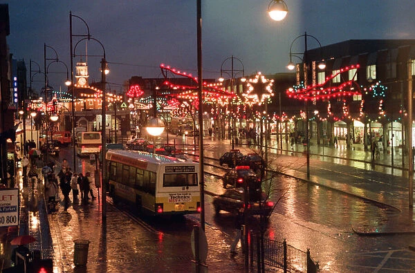 Stockton High Street christmas lights. Teesside, 7th December 1994