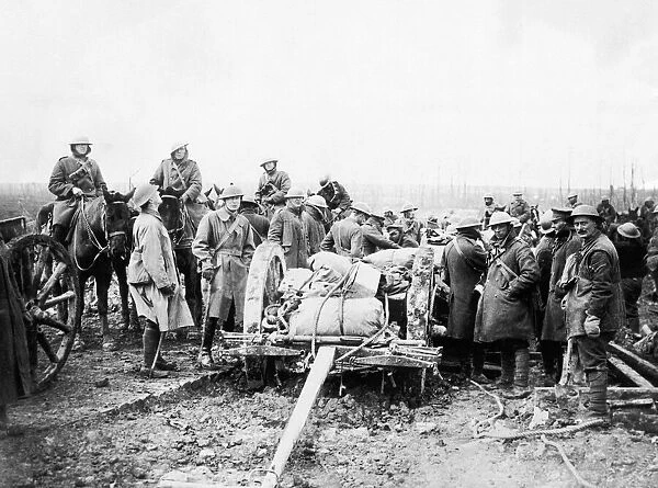 A supplies are brought up to the front lines over a newly captured road during the Battle