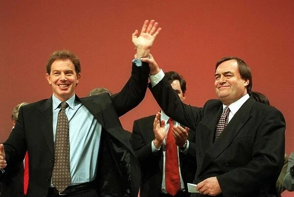 Tony Blair Labour Leader MP and John Prescott MP Deputy Leader receive a standing ovation