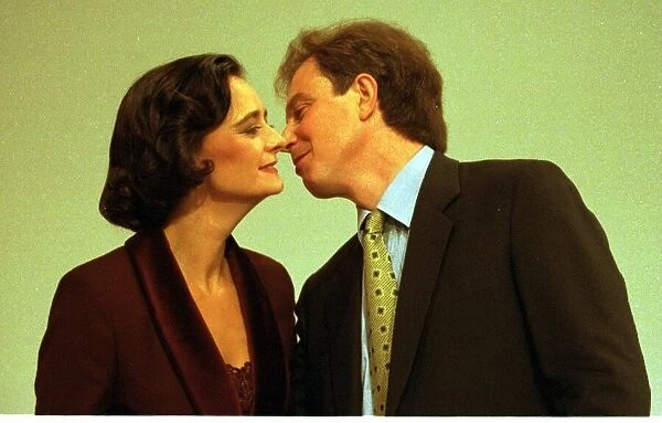 Tony Blair Labour leader MP kisses his wife Cherie after making his speech at the Labour