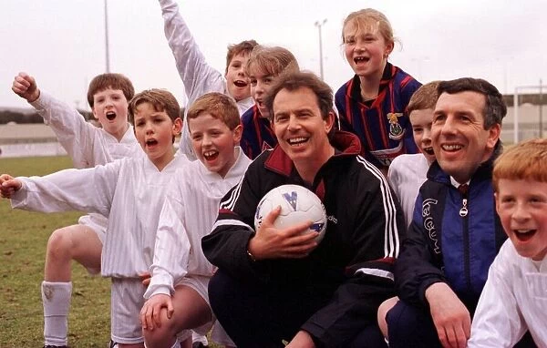 Tony Blair MP Labour Party Leader with pupils of St Josephs School
