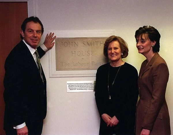 Tony Blair opens John Smith House at Millbank London with John Smiths widow Elizabeth