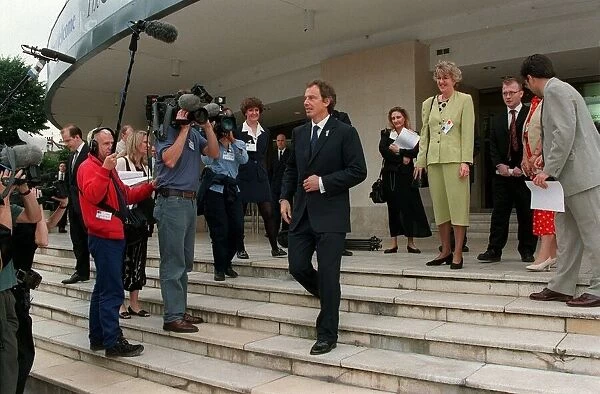 Tony Blair Prime Minister July 98 Leaving Earls Court show after giving a speech