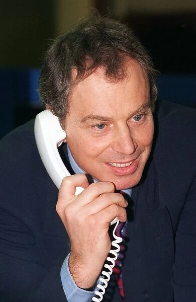 Tony Blair Prime Minister March 1998, speaks to caller during his visit to Heatwise