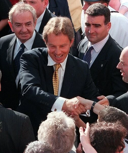 Tony Blair Prime Minister September 1999 Meeting public in Hamilton shaking