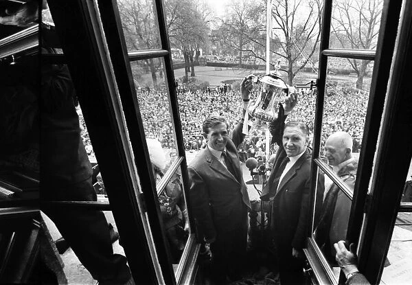 Tottenham Hotspur captain Danny Blachflower and manager Bill Nicholson hold the FA Cup