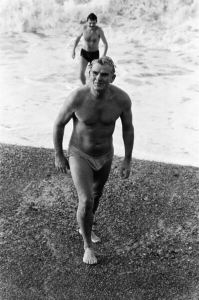 Trade Unionist Bill Sirs swimming in the sea during the Labour party conference, Brighton