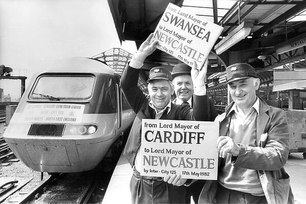 Train drivers Bic Bryant and Norman Boyd (right), with station manager Neil Clarke at