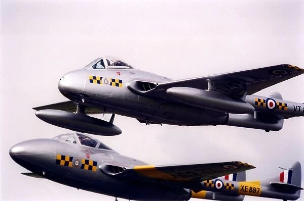 Two variants of the De Havilland Vampire in RAF colours. Circa: 01  /  08  /  1998