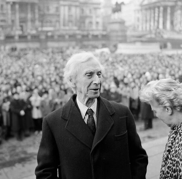 Veteran Philosopher Bertrand Russell braved todays Arctic weather to address a