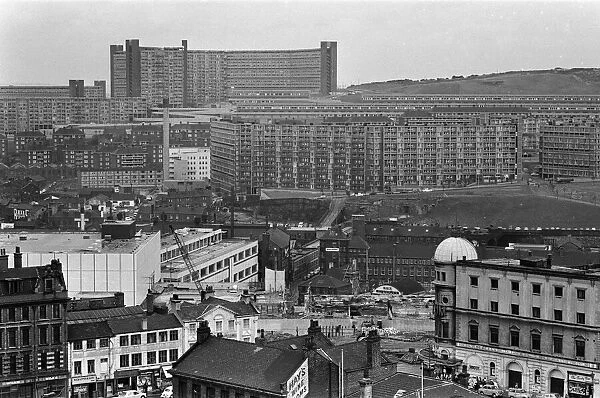 View of Park Hill flats, Sheffield, taken from the Town Hall. 21st August 1967