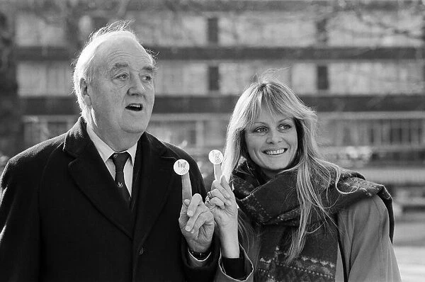 Viscount Whitelaw, often known as Willie Whitelaw, and Twiggy attending the launch of a