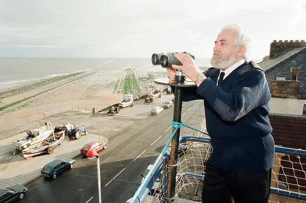 Watch keeper, Dave Ball, at the Redcar Lookout Tower, The National Coastwatch