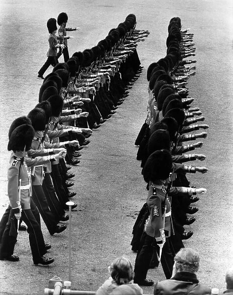 The Wavy Thin Red Line. Guardsmen pictured on Horse Guards Parade ground this