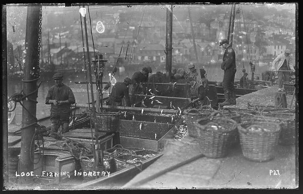 Fish Quay, East Looe, men sorting their catch on their boats