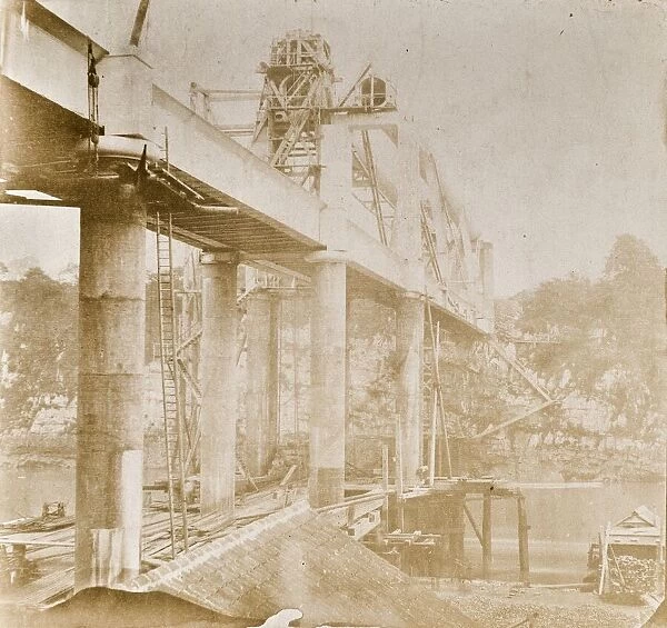 Photograph of Chepstow Bridge under construction, 1852