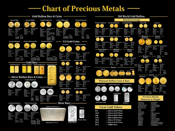 Framed Print : Precious Metals Print Chart Framed Print : Precious Metals Print Chart