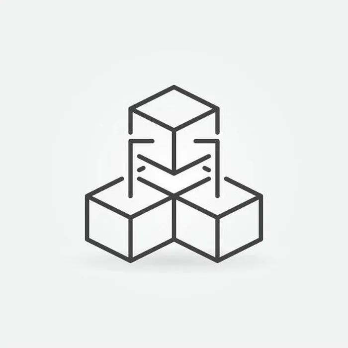 Framed Print : Blockchain Technology Print - Three Connected Blocks Icon