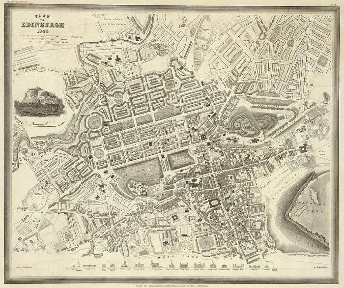 Framed Print : Edinburgh Old Map Print, Vintage City Plan