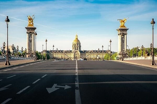 Les Invalides (National Residence of the Invalids) - complex of museums and monuments and Pont Alexandre III bridge in Paris, France
