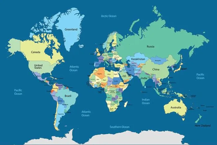 Framed Print : World Countries Regions Print Map Framed Print : World Countries Regions Print Map