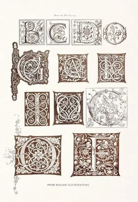 Framed Print : Medieval Alphabet Initials Print Framed Print : Medieval Alphabet Initials Print